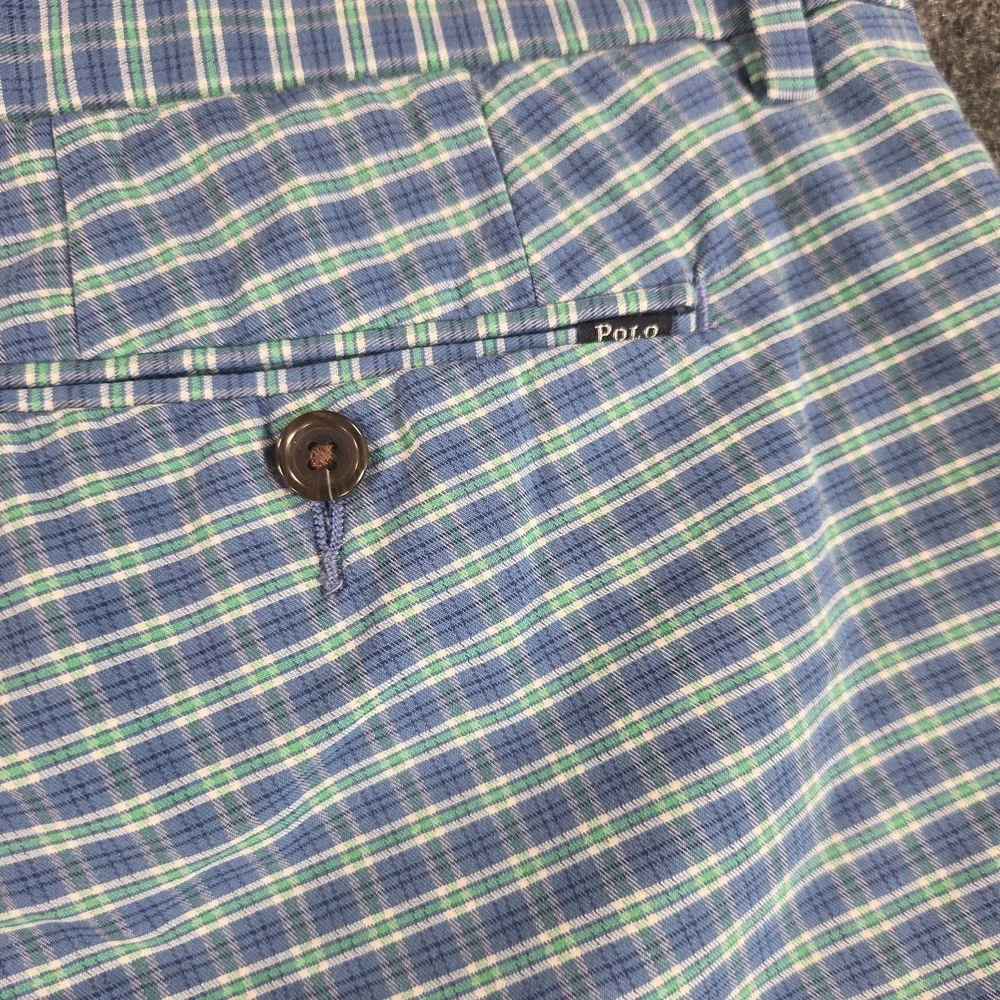 Polo Ralph Lauren Men's 33 Blue Green Plaid Stretch Classic Fit Shorts Preppy